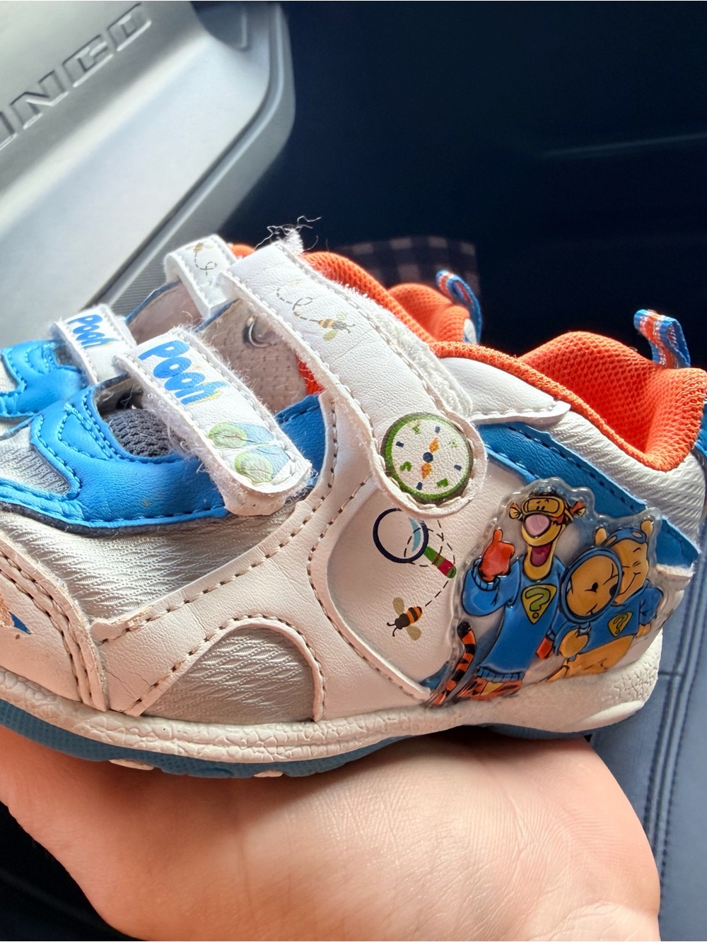 Vintage Kids White & Blue Character Velcro Sneakers with Orange Lining